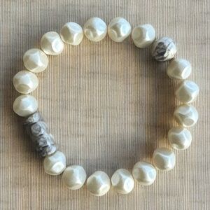Faux Pearl and Silver Stretch Bracelet